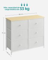 Cómoda de estilo industrial con 6 cajones de tela, armario de almacenamiento con marco de acero y tapa de madera, ideal para dormitorio y pasillo, disponible en varios colores, 30x80x71 cm - details 13