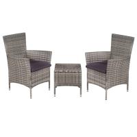 vidaXL Set mesa y sillas bistró jardín 3 pzas ratán sintético en color Marrón/Negro/Gris | cómodas modernas ergonómicas para comedor cocina salón hogar - details 2