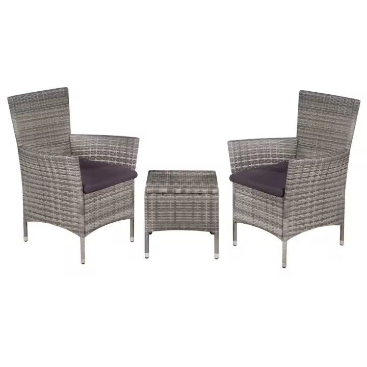 vidaXL Set mesa y sillas bistró jardín 3 pzas ratán sintético en color Marrón/Negro/Gris | cómodas modernas ergonómicas para comedor cocina salón hogar - 1