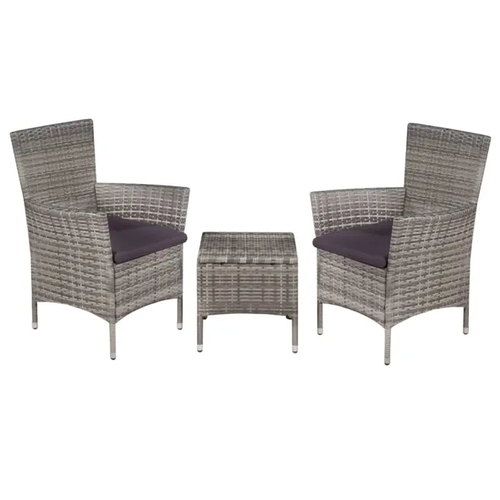 vidaXL Set mesa y sillas bistró jardín 3 pzas ratán sintético en color Marrón/Negro/Gris | cómodas modernas ergonómicas para comedor cocina salón hogar - 1