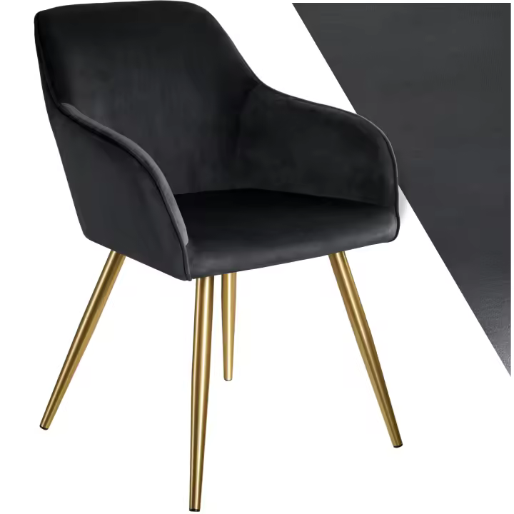 Tectake - Silla aterciopelada Marilyn patas color oro  Silla tapizada en terciopelo  Versátil y combinable  Forma ergonómica con bordes redondeados - 1