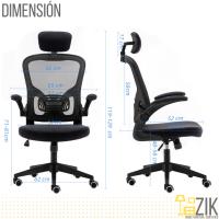 Zik Silla de Oficina ergonómica con soporte lumbar, reposabrazos para la cabeza y Altura ajustable, transpirado Canvas with Rueda, Silla giratoria Presidencial para el hogar, Estudio U Oficina-Negro - details 2