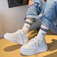 Nuevas Zapatillas De Deporte Para Mujer 2024 Cuero PU Blanco Transpirables Zapatos De Plataforma Planos Para Caminar Y Correr - details 1