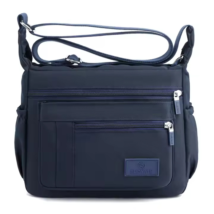 Bolso de mano con correa para el hombro a la moda estilo nailon impermeable para mujer con solapa y cremallera - 1