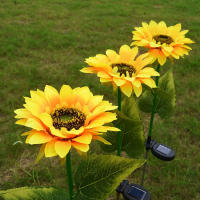 1Pc Luces Solares De Girasol Para Decoración Exterior Con 3 LED Luz Amarilla De Flor Decorativa Impermeable Para Decoración De Jardín - details 1