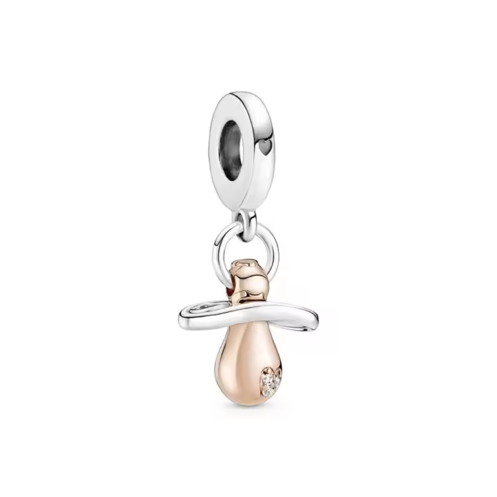 PANDORA Charm Colgante Plata Ley Oro Rosa 14k Chupete Bebé Circonitas Cúbicas - 1