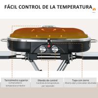 Outsunny Barbacoa de Gas Plegable con 2 Quemadores 2,34 KW BBQ de Gas con 2 Ruedas 2 Parrillas Metálicas y 2 Mesas Laterales para Pícnic Camping 100x41,6x82,5 cm Negro - details 3