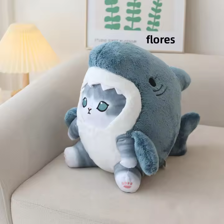 Muñeco De Peluche Creativo De Dibujos Animados Tiburón Gato Para Bebé Regalo De Cumpleaños Y Navidad Para Niños Juguetes Suaves De Polyester - 1
