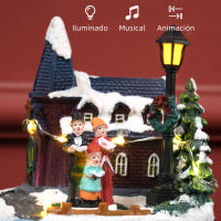 HOMCOM Pueblo Navideño con Luces LED Escena Navideña con Coro Giratorio Música para Decoración Navidad en Salón Dormitorio Multicolor - details 1