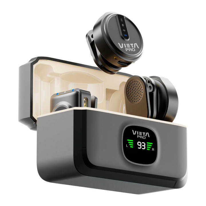 Vieta Pro Dos Micrófonos Inalámbricos ENC de Pinza. Caja de Carga y 10H de Batería. Tipo Lavalier con Cancelación de Ruido USB-C y Lightning, Micro de Solapa | Podcast Vlogs Influencer Plus