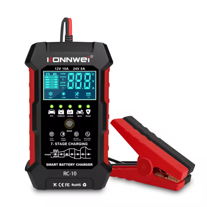 Cargador De Batería Para Coche KONNWEI RC-10 Automático Y Rápido 12V 10A 24V 5A Reparación Por Pulso Para Baterías De Ácido Plomo AGM Gel - 1