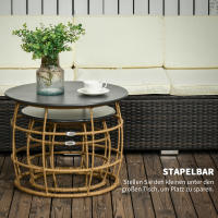 Mesa Auxiliar Set de 2 Mesa de Centro Tejida mano con tablero Terraza de Jardín Ø46 Ø 60 cm Color Arena - details 2
