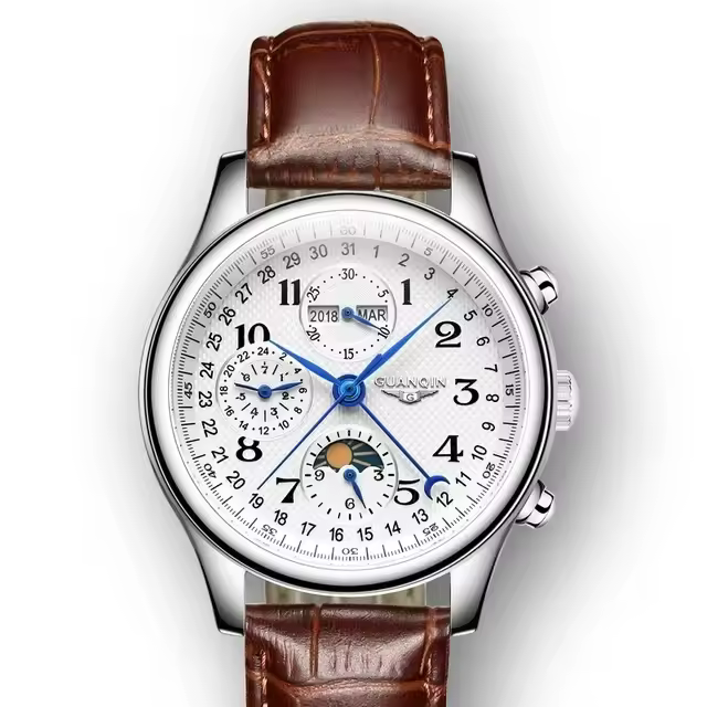 Reloj De Pulsera De Lujo Para Hombre GUANQIN 2025 Acero Inoxidable Impermeable Con Fase Lunar Y Calendario Marcas Arábigas Cristal De Zafiro - 1