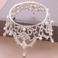 Cetro De Boda De Perlas Y Cristales Dorados Accesorio De Cabello Para Mujer Tiara Redonda De Moda Joyería De Novia - details 2