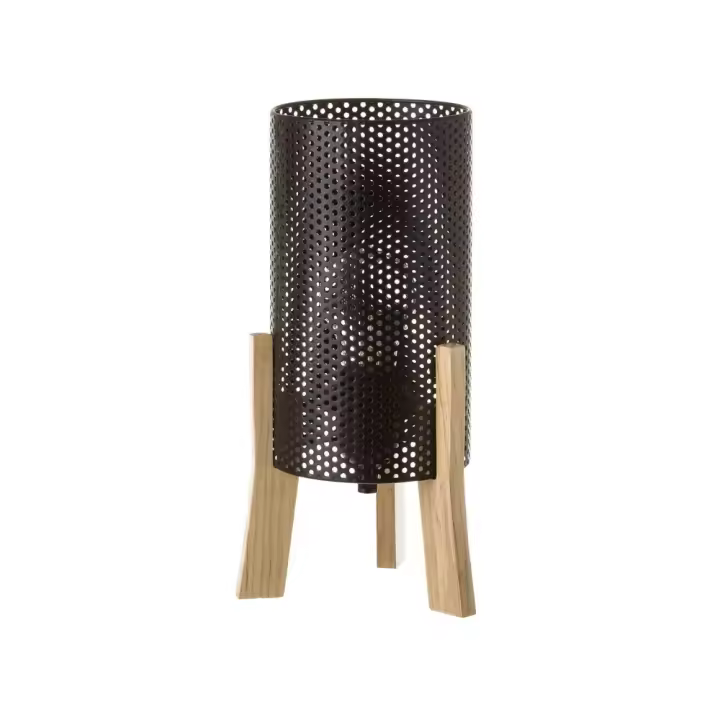 Lámpara de mesita de noche cilíndrica nórdica de metal y madera negra de 30 cm -DAMDAM GO - 1