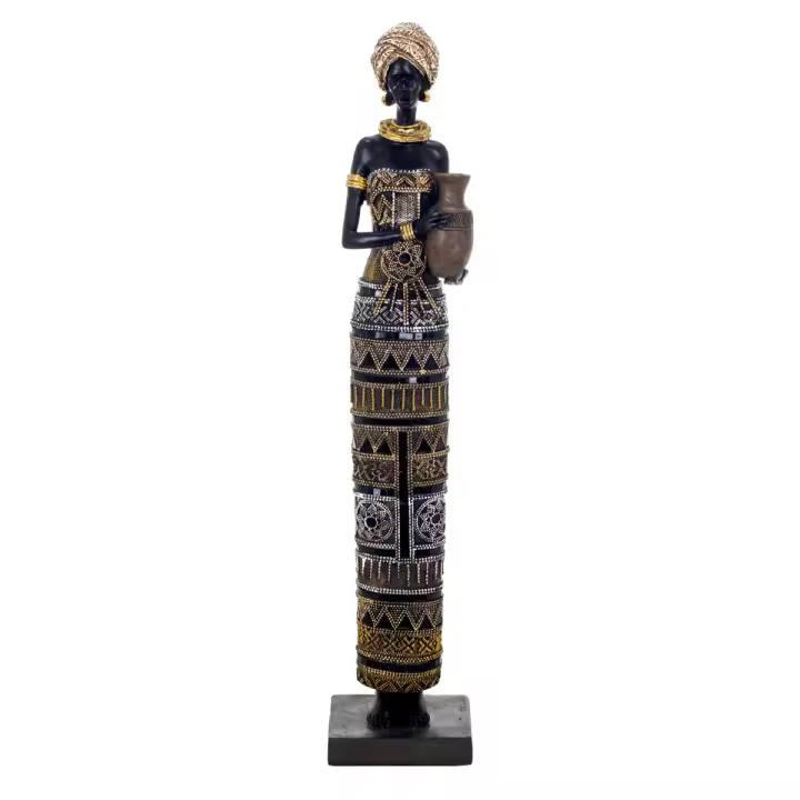 CAPRILO REGALOS & DECORACIÓN Figura Decorativa Multicolor de Resina "Africana con Vestido y Cuenco" Adornos y Esculturas. Regalos Originales. Decoración Hogar. 11,50 x 10 x 56 cm - 1