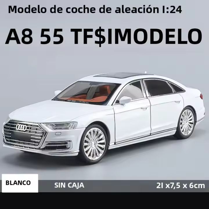 Coche De Colección Audi A8 De 1/24 En Metal Con Luz Y Sonido Puertas Abatibles Regalo Para Chicos Juguete De Movimiento Hacia Atrás - 1