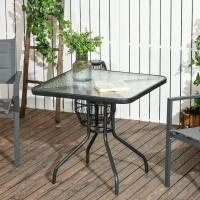 Outsunny Mesa de Jardín Cuadrada Mesa de Comedor Exterior 76x76x72 cm con Agujero para Sombrilla y Encimera de Vidrio Templado para Patio Terraza Negro - details 1