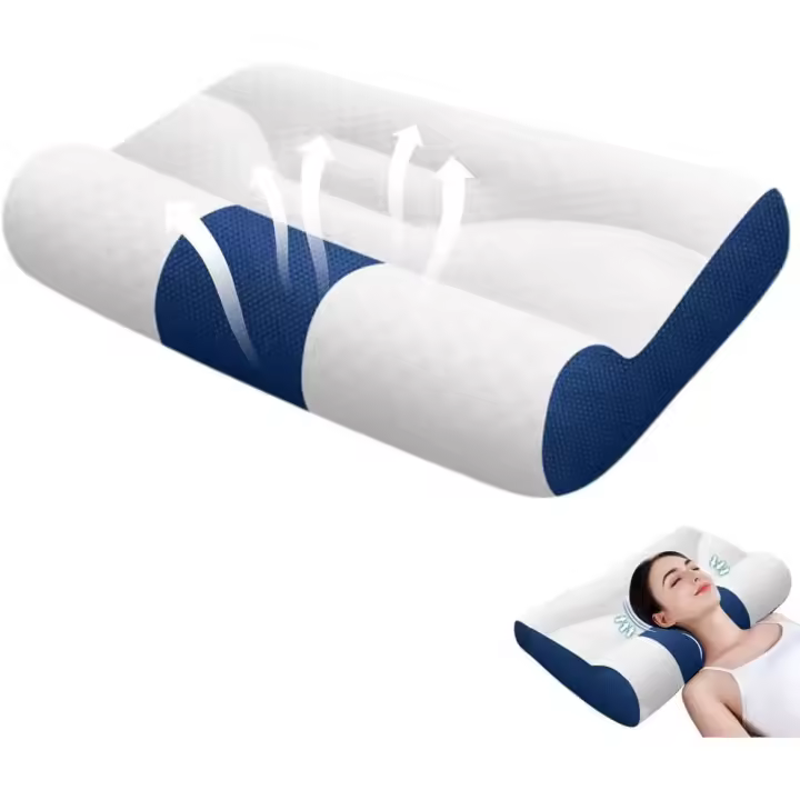 Almohada ergonómica de plumón de ganso, nueva almohada cervical 2025 para aliviar la tensión cervical, almohada cervical para dormir, almohada ortopédica con contorno cervical para quienes duermen de lado, boca abajo (azul) - 1