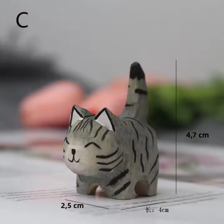Adorno De Gato De Madera Hecho a Mano Ornamento De Animal Creativo Para Escritorio Decoración De Artesanía Tamaño Pequeño - 1