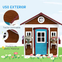 Outsunny Casa de Jardín Infantil Casa de Madera para Niños con Puerta Ventanas Jardineras y Soportes de Flores 114x126,4x135 cm - details 3