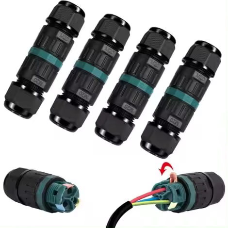 Paquete de 4 conectores eléctricos impermeables IP68 - Conector impermeable de 3 pines para cable de diámetro Ø5-12 mm, caja de conexiones impermeable para exteriores para jardín y cable subterráneo - 1