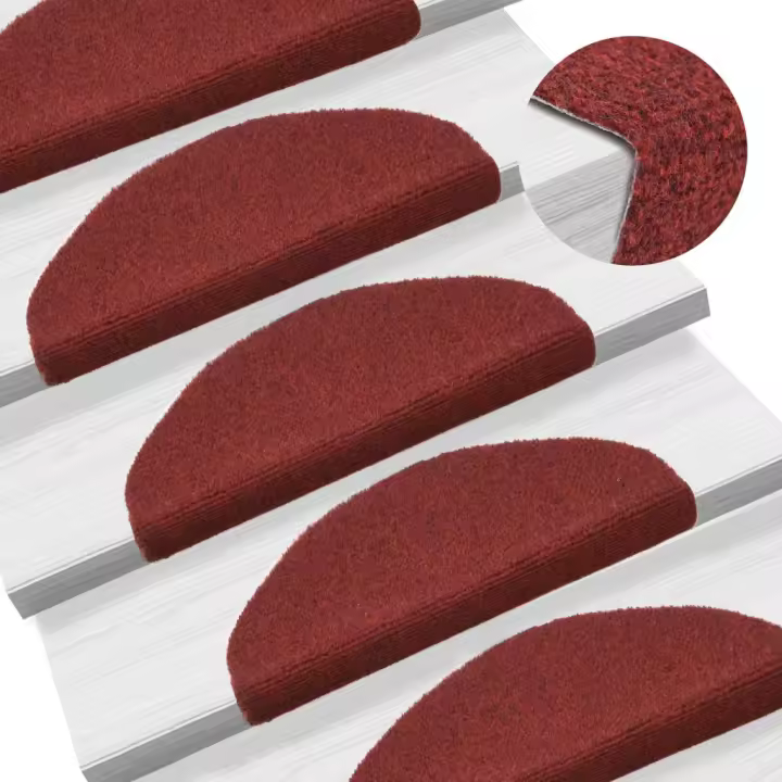 vidaXL Alfombrilla de escaleras 15 uds tela punzonada 65x21x4 cm rojo - 1
