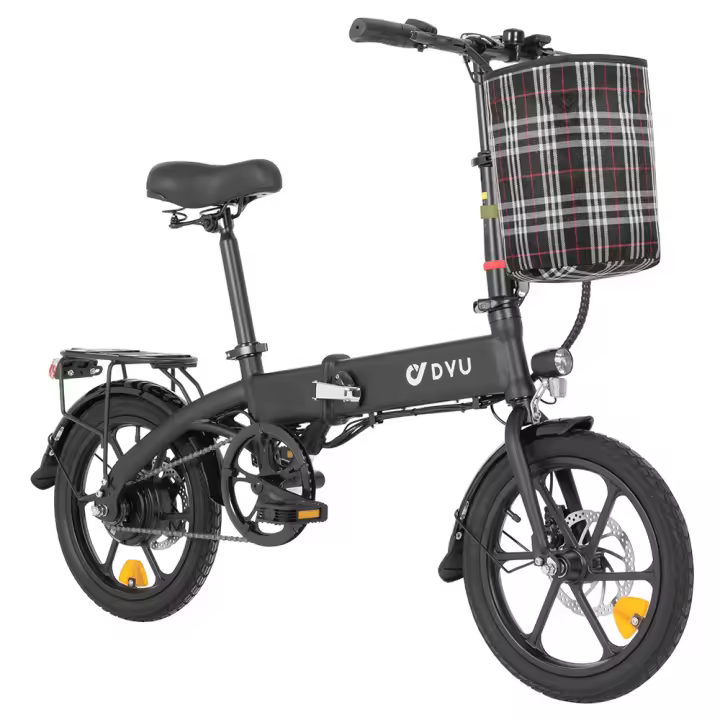 DYU A1F Pro Bicicleta Eléctrica Plegable, Motor de 250W, Batería de 36V 7.5Ah, Neumáticos de 16*1.75 pulgadas, Velocidad Máxima de 25km/h, Rango Máximo de 40km, Frenos de Disco Delanteros y Traseros, Pendiente Máxima de 15, Resistente al Agua IP54 - 1