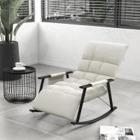 HOMCOM Silla Mecedora con Respaldo y Reposapiés Ajustables Mecedora de Salón Sillón Balancín Tapizado en Microfibra con Bolsillo para Dormitorio 60x134x70 cm Crema - details 1
