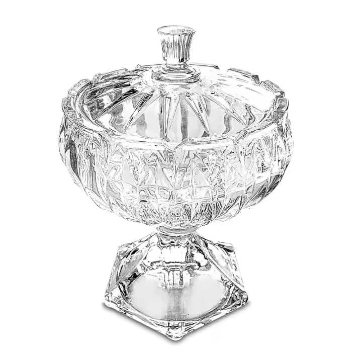 Bombonera de cristal con tapa en forma de copa, diseño rayas - 1