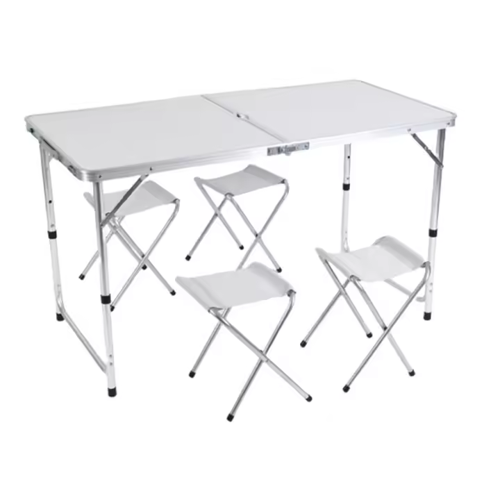 Mesa Plegable De Camping,Mesa Plegable de aluminio y madera, Mesa Portátil Plegable con Carga de 50 kg, Mesa Multiusos , 120cm*60cm con taburete o sin  , para Picnic, Camping al Aire Libre - 1