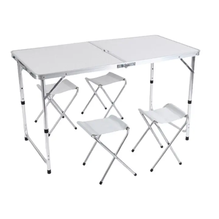 Mesa Plegable De Camping,Mesa Plegable de aluminio y madera, Mesa Portátil Plegable con Carga de 50 kg, Mesa Multiusos , 120cm*60cm con taburete o sin  , para Picnic, Camping al Aire Libre - 1
