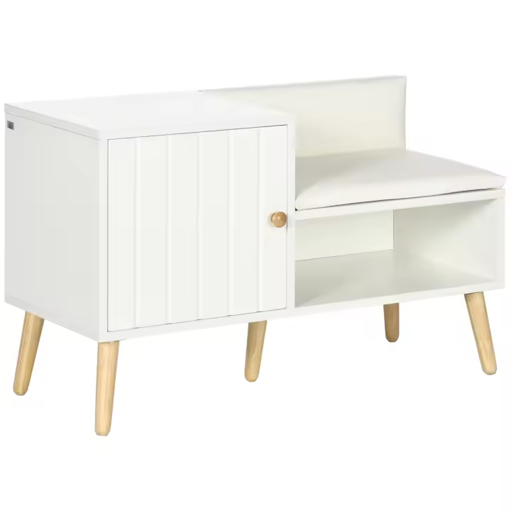 HOMCOM Banco Zapatero con Compartimento Abierto y Cojín Acolchado para 4 Pares de Zapatos Zapatero con Asiento para Entrada Pasillo 80x33x49 cm - 1