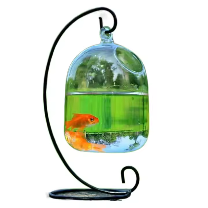 Acuario De Vidrio Transparente Forma Redonda/Ovalada Con Soporte Para Decoración Del Hogar Vaso De Pez Con Soporte De Estante - 1