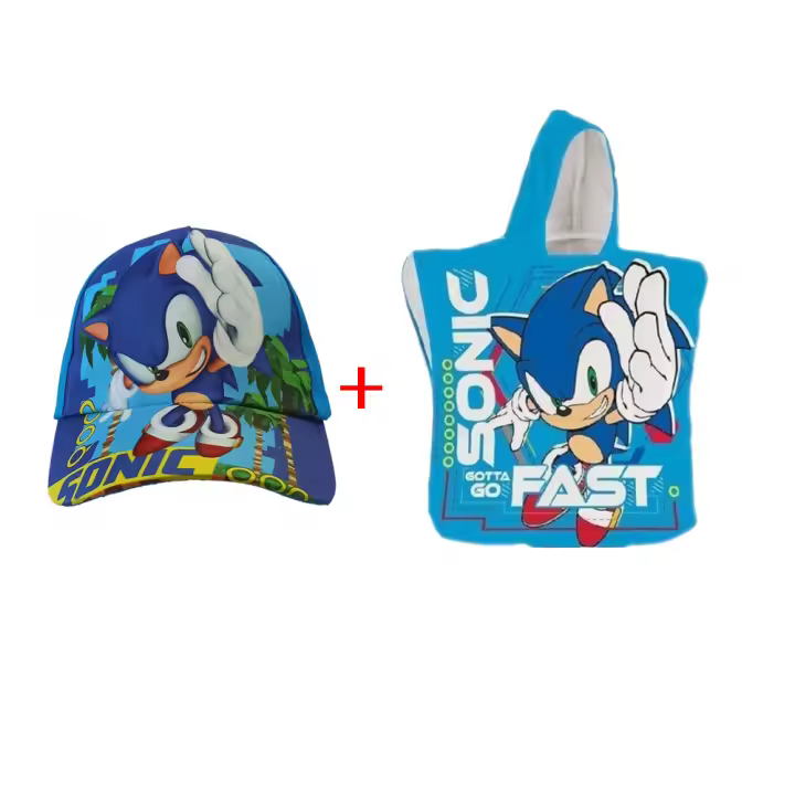 SET GORRA NINOS CON PONCHO MICROFIBRA 50*100CM SONIC - 1