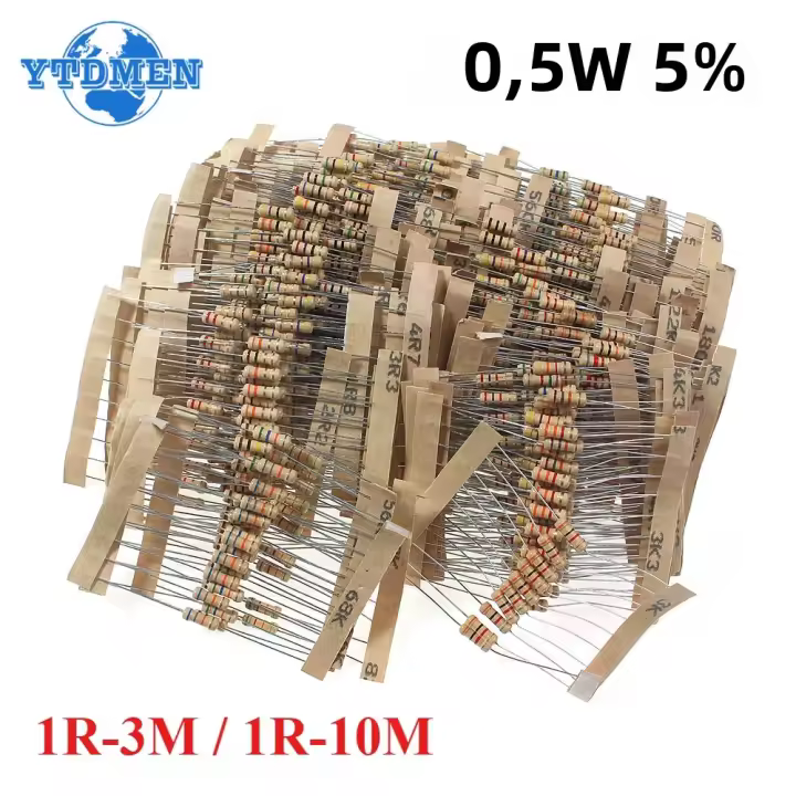 Kit De Resistentes De Película De Carbono 300/1000pcs 0.5W 1/2W 1R-3M 1R-10M Ohm Con Tolerancia De 5% Resistencia De Cuatro Anillos Coloridos - 1