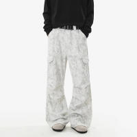 Pantalones De Mezclilla Casuales Para Hombre Con Diseño De Dobladillo Ancho Y Múltiples Bolsillos Jeans De Moda Con Cierre De Cremallera Y Estilo Callejero Diario - details 1