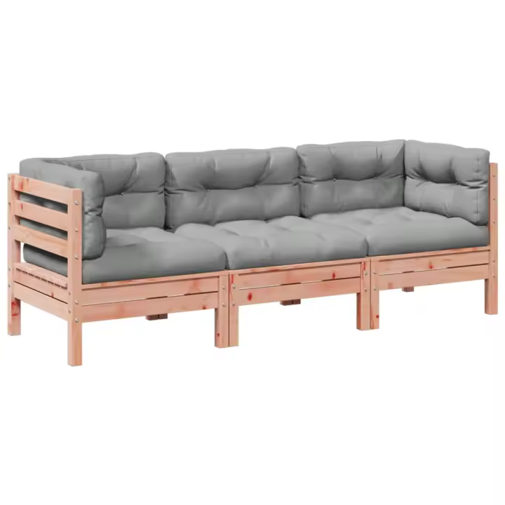 vidaXL Set de sofás jardín 3 pzas con cojines madera abeto Douglas - 1