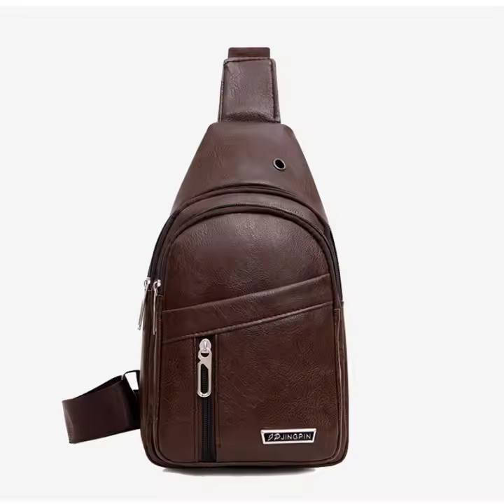 Nueva Bandolera De Cuero PU Para Hombre Bolsa De Pecho Para Viaje Cruzada Negra Estilo Casual Sling Bolsa De Hombro Mensajero - 1