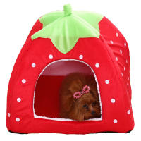 Casa De Perro Gato Forma De Fresa Plegable Cálida Y Suave Para Invierno Sofá Cueva Para Pequeños Perros Y Gatos Nido De Mascota - details 5