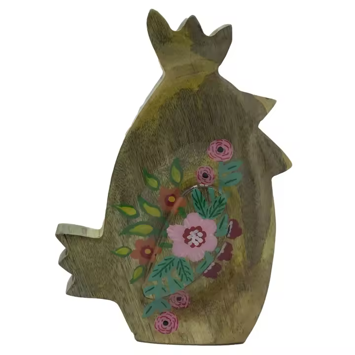 CAPRILO REGALOS & DECORACIÓN Figura Decorativa de Madera "Gallina Flores Multicolores". Adornos y Esculturas. Animales. Regalos Originales. Decoración Hogar. 10 x 2,50 x 15 cm. - 1