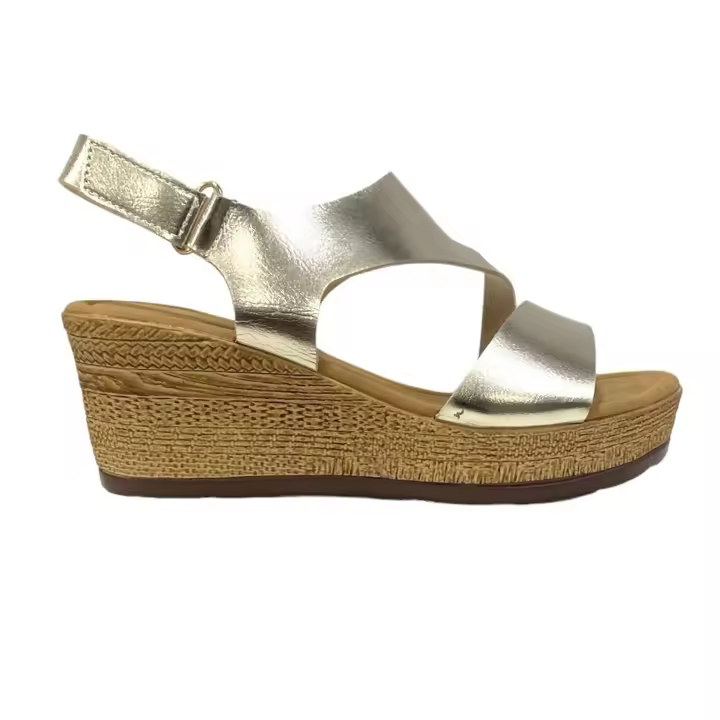 Sandalia De Cuña Tipo Madera Oro - 1