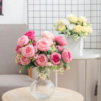Bouquet De Flores Artificiales Rosa Peonía De Seda 30cm Decoración Para Bodas Casas Y Fiestas Regalo DIY Color Rosa - details 4