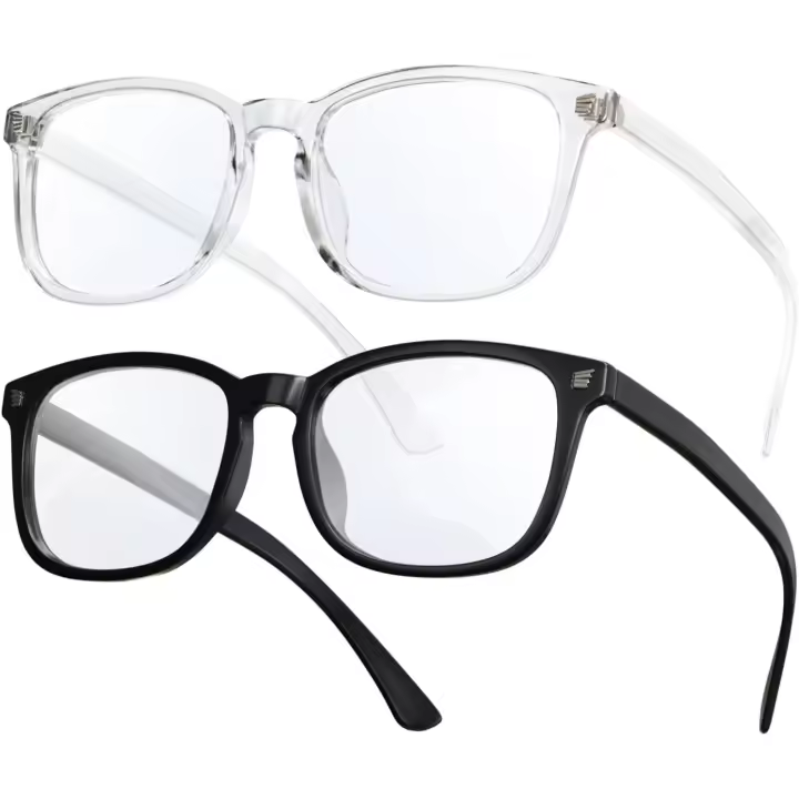 Paquete de 2 gafas con bloqueo de luz azul, para leer en la computadora, jugar, ver televisión y usar el teléfono, para mujeres y hombres, antifatiga visual y antirreflejos UV (negro claro + transparente) - 1