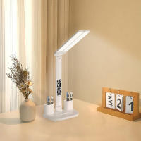 Lámpara De Escritorio LED Con Reloj Y 2 Cabezas Recargable Por USB Luz Nocturna Toque Protección Ocular Rotación De 180 Grados Plegable Para Lectura - details 6