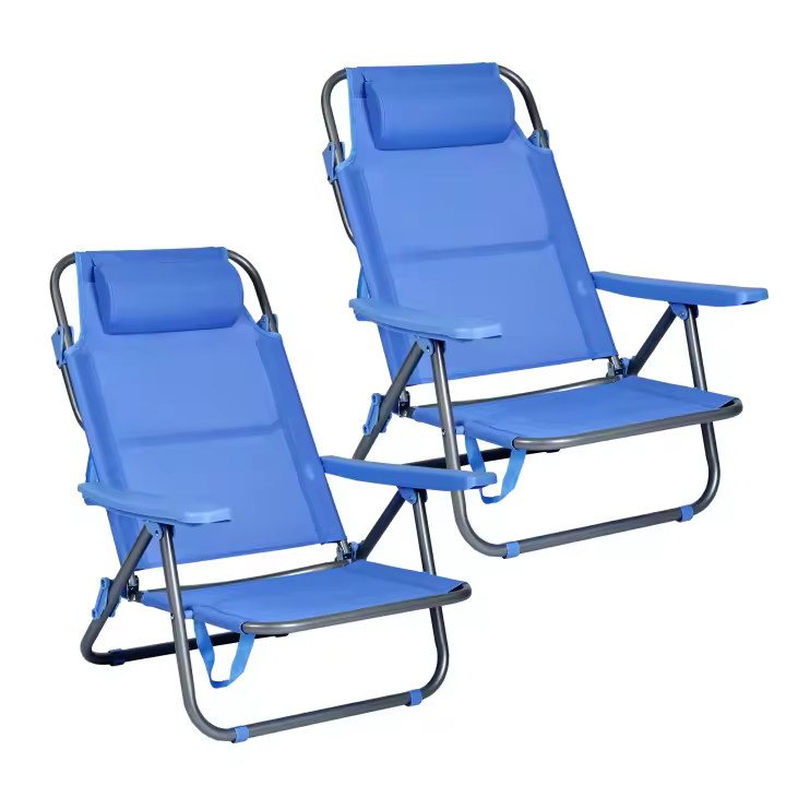 T-Lovendo Pack 2 Sillas de Playa Plegables Acero Azules 80x61x42 Cm - 1
