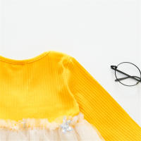 Vestido De Fiesta De Princesa Para Niñas Con Mangas Largas Y Encaje De Lentejuelas Para Primavera Y Otoño Vestido De Cumpleaños Con Lazo Y Tejido Spliced - details 12