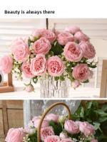 Bouquet De Flores Artificiales Peonía Rosa Púrpura 30cm 5 Cabezas Grandes Y 4 Brotes Pequeños Decoración Para Casamiento Y Hogar - details 14
