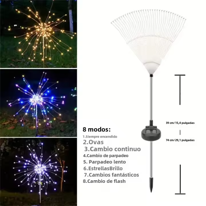 Luces De Fuegos Artificiales Solares Con Control Remoto 200LEDs Impermeables Para Jardín 8 Modos De Iluminación Decorativas - 1