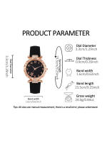 Set De Reloj De Cuarzo Para Mujer Con Estampado De Hoja Negra Y Pulsera De Pluma Negra Y Amor 6PCS Regalo Elegante Casual - details 5